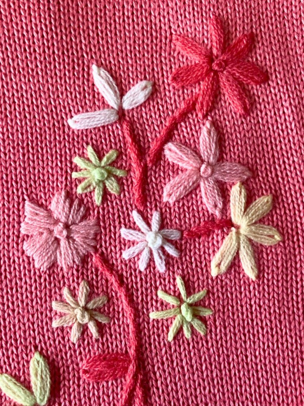 Coral Pink Embroidered Knit Cardigan Jacket, Medium, Penman's,Grandmacore - Picture 3 of 7